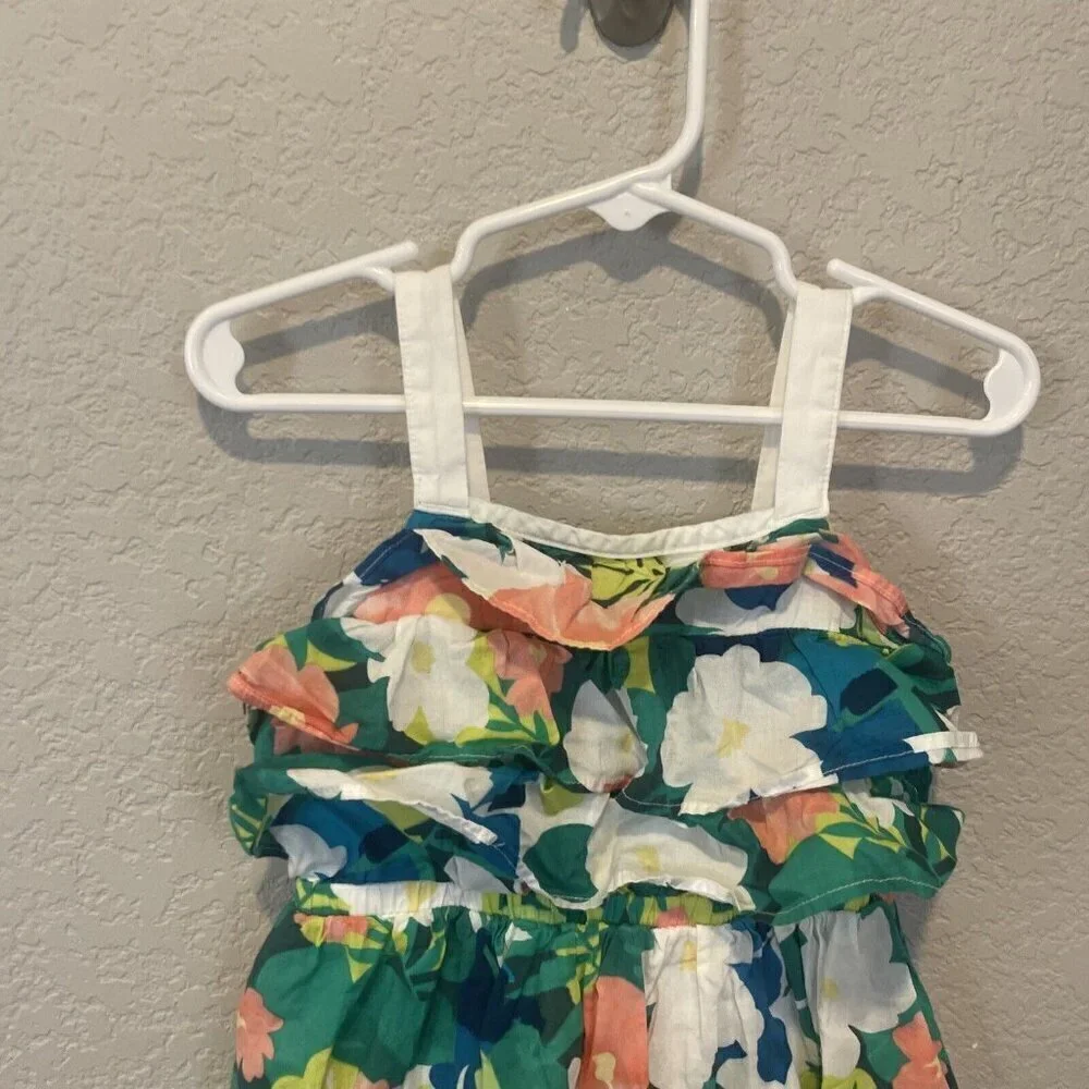 Gymboree 3T Tropical Floral Sunny Safari Dress Sun Summer Green Coral Ruffles